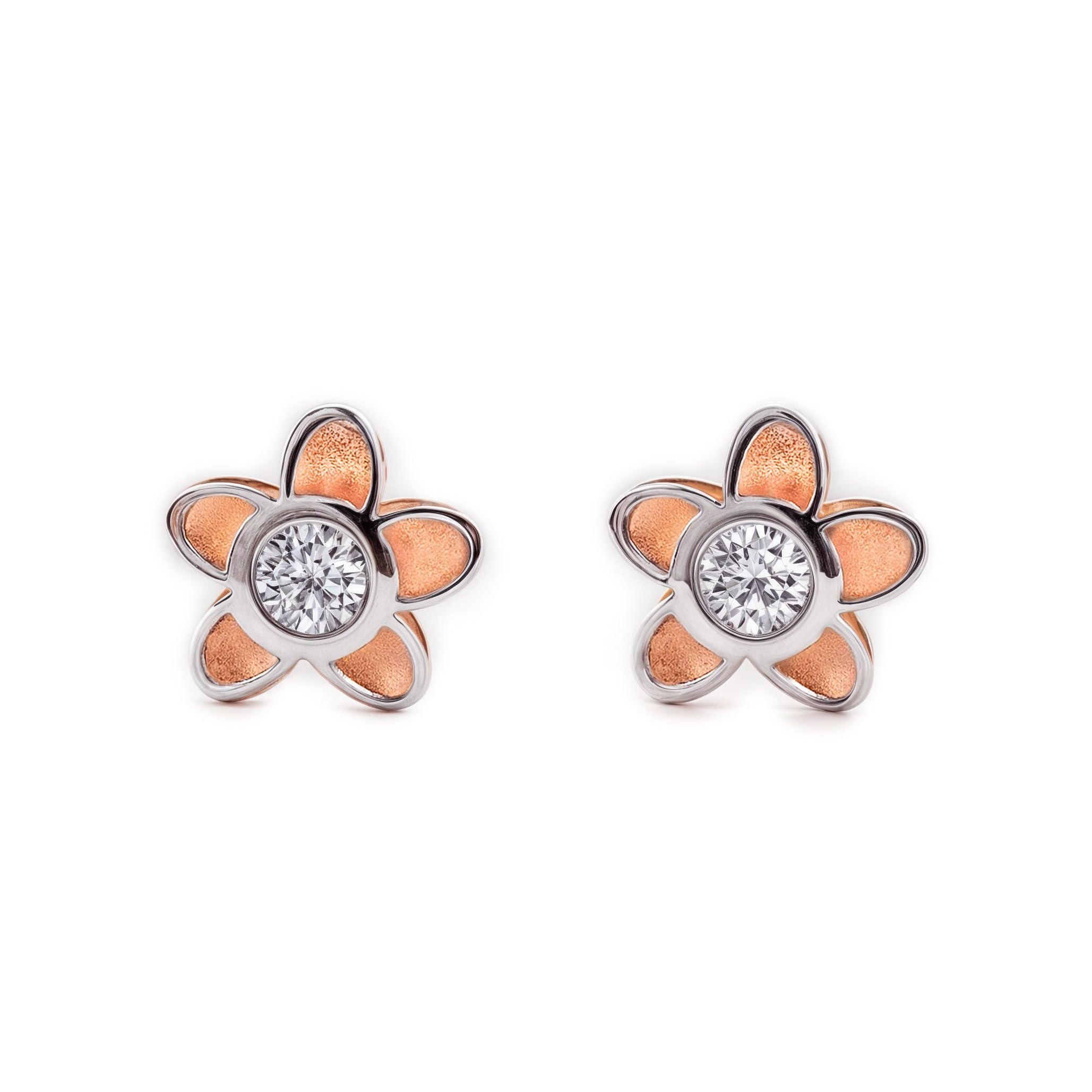 9ct two color pink Gold flower Children's Earrings