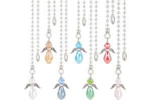 BENECREAT 7Pcs Angel Faceted Glass Ceiling Fan Pull Chain Extenders, Multi-Color Crystal Ceiling Fan Extension with Ironl Ball Chain for Ceiling Fan Light Decoration