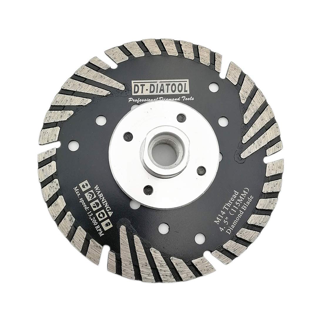 DT-DIATOOL Diamond Cutting Disc with Slant Protection Teeth 4.5 Inch / 115mm with M14 Thread Flange for Concrete Tile Granite Marble Masonry
