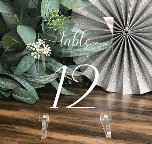 Wedding Table Numbers, Acrylic | clear acrylic wedding event table numbers engraved mirror glass white rustic calligraphy handwritten v1
