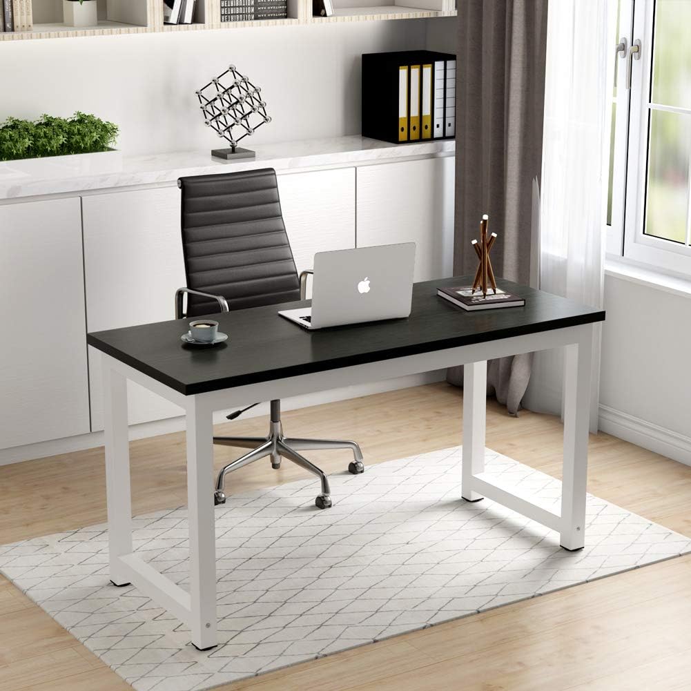 Tribesigns Computer Desk, 55 inch Large Office Desk Computer Table Study Writing Desk for Home Office, Black + White Leg: Furniture & Decor