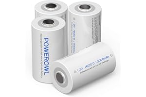 POWEROWL Rechargeable D Batteries 10000mah Low Self Discharge, NiMH, Pre-Charged, 4 Count (Recharge Universal)