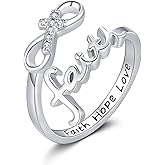 Faith Ring 925 Sterling Silver Adjustable Open Ring Christian Jewelry Gifts for Women