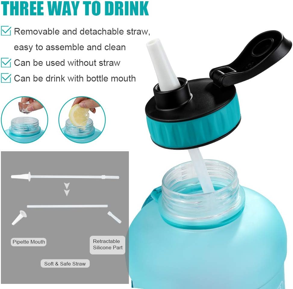KEEPTO Half Gallon/64oz Leakproof BPA Free Water Bottle with Motivational Time Marker, Straw&Handle, Ensure Enough Water-Drinking Amount for Fitness and Outdoor Sports(Included Straw Brush) : Sports & Outdoors