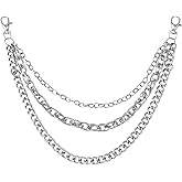 Pants Belt Chain, Goth Punk Wallet Chains for Men Metal Pocket Jean Chain Belt Heavy Duty Layered Keychain Hip Hop Pant Trouser Chains for Women Men Keychain Pants Clothing Accessories, Silver
