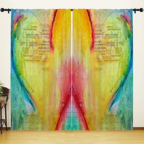 YOUHOME Window Curtain for Living Room,Colorful Christian Bible Love Is Patient Curtains Home Decorations for Bedroom Kids Room 2 Panels Set,54x84inch,Yellow,Blue,Red