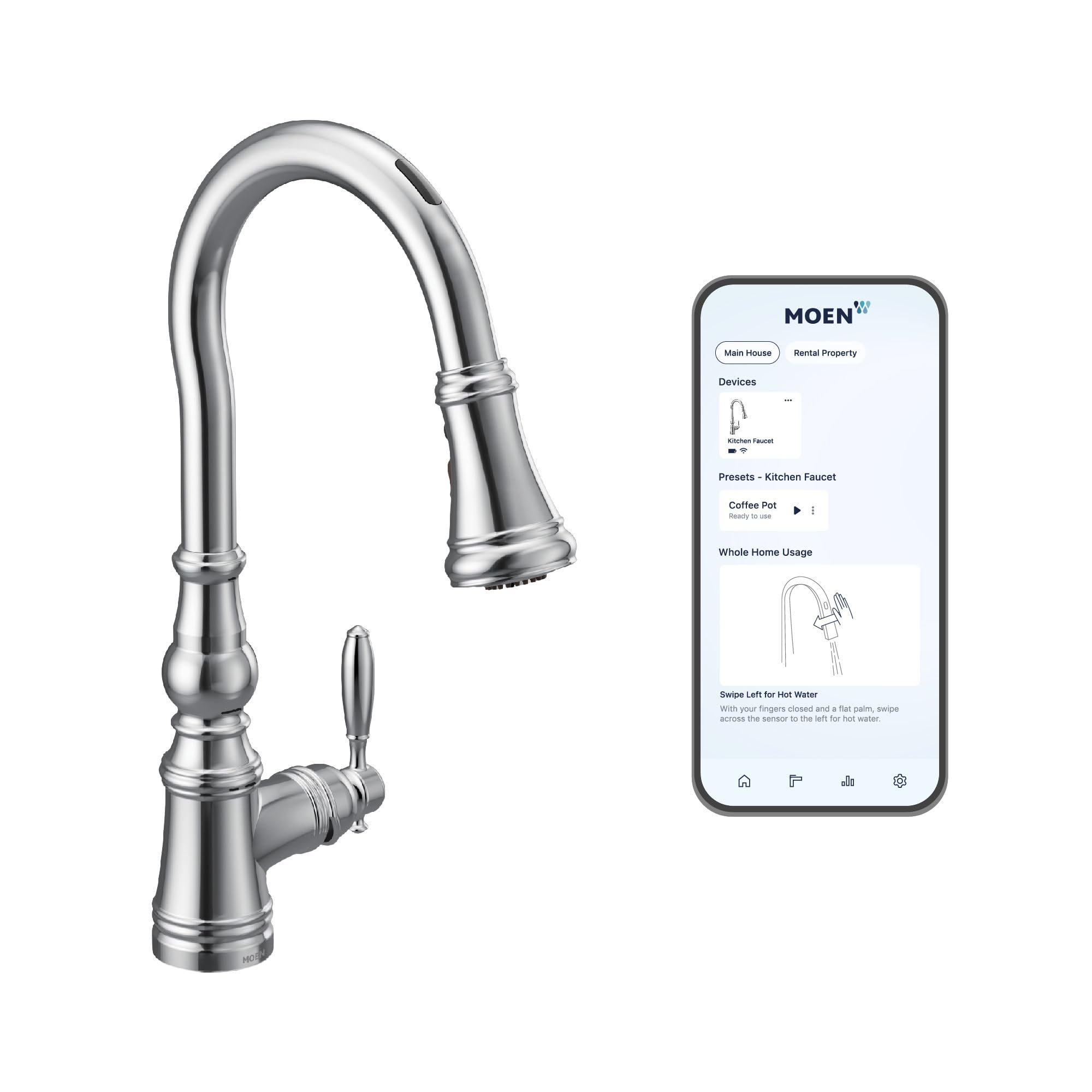 Moen Weymouth Chrome Smart Faucet Touchless Pull-Down Sprayer Kitchen Faucet with Voice and Motion Control, S73004EV2C