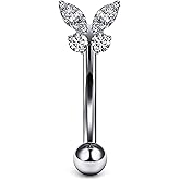 Jenxnjsjo F136 Titanium 16g 6/8/10mm Butterfly Eyebrow/Rook/VCH/Christina/Daith/Belly-Button/Hood/Surface Curved Barbell Piercing Jewelry for Women Men