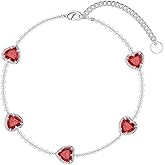 Reaii Natural Garnet Heart Bracelet for Women 925 Sterling Silver Genuine Garnet Jewelry Gifts