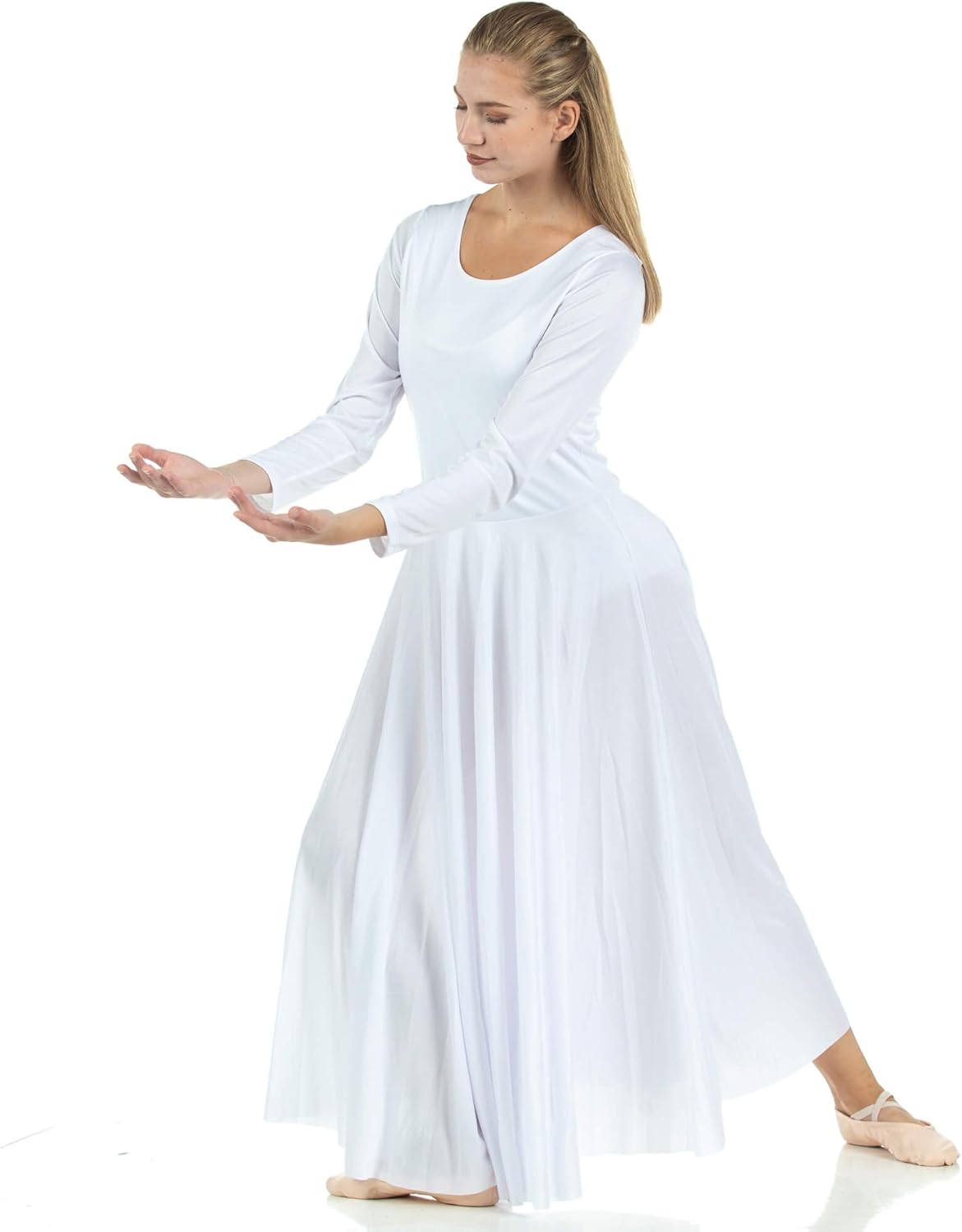 Danzcue Womens Praise Loose Fit Full Length Long Sleeve Dance Dress: Clothing