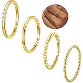 WEDDINEN 4PC Gold Rings for Women, S925 Sterling Silver 14k Gold Filled Plated Stackable Thin Thumb Ring Set Cubic Zirconia Dainty Stack Gold Knuckle Rings Set Size 6-10