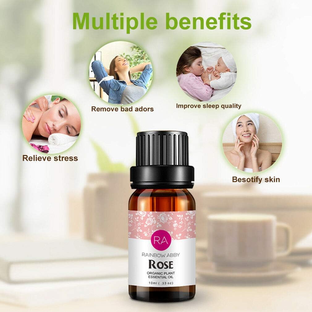 Rose Essential Oil 100% Pure Organic Therapeutic Grade Rose Oil for Diffuser, Sleep, Perfume, Massage, Skin Care, Aromatherapy, Bath - 10ML: Health & Personal Care