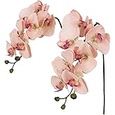 IPOPU 2pcs Champagne Pink Orchid Artificial Flowers, 34.3" Real Touch Fake Orchid Latex Phalaenopsis Branches for Home Party Wedding Bridal Shower Decoration