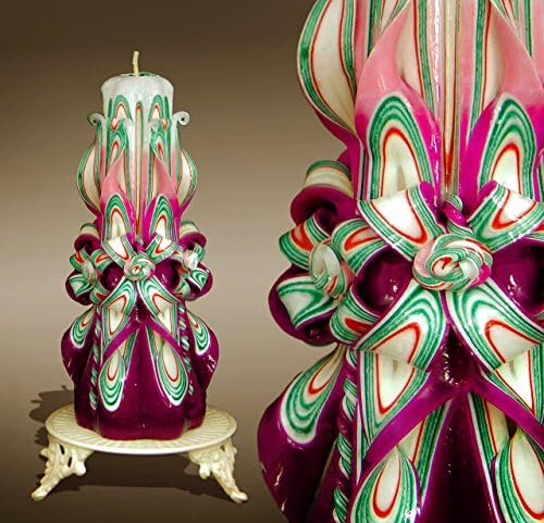 Carved Candles by Monna Candles, Hand carved candle, Green and Purple candle, Handmade Candle, gift for woman, Gift Ideas, home decoration
