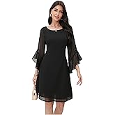 Women's Summer Chiffon 3/4 Sleeve Dresses Party Casual Business Work Office Wedding Guest Cocktail Short Dress