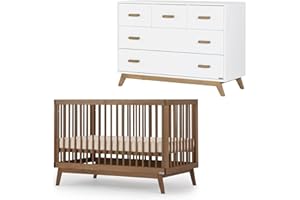 dadada Soho Baby Nursery Furniture Set. Baby Crib and Dresser Set Combo. Soho 3 in 1 Convertible Crib and Matching 5 Drawer Dresser. Walnut Beechwood