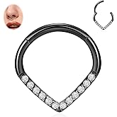 FUNLMO 16G Septum Ring Teardrop Septum Jewelry Daith Helix Tragus Rook Piercing Jewelry CZ Nose Rings Hoops Cartilage Earring 316L Surgical Steel