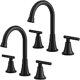 Bathroom Faucets for Sink 3 Hole, Hurran Matte Black Bathroom Sink Faucet with Pop-up Drain and Supply Lines, Stainless Steel Lead-Free Widespread Faucet for Vanity RV Farmhouse, 2 Pack