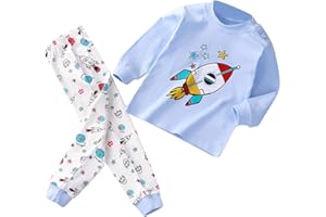 Kids Toddler Baby Boys' 2-Piece Snug Fit 𝐏ajama Set Rocket Planet 𝐏js Long Sleeve Cotton Sl𝐞epwear Loung𝐞wear Outfit