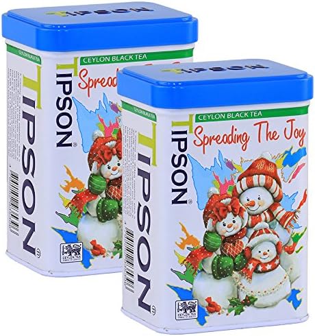Tipson, Single Origin Ceylon Black Loose Tea, Holiday Pack - Spreading the Joy, Metal Tin Caddy, 3.1 oz., Pack of 2
