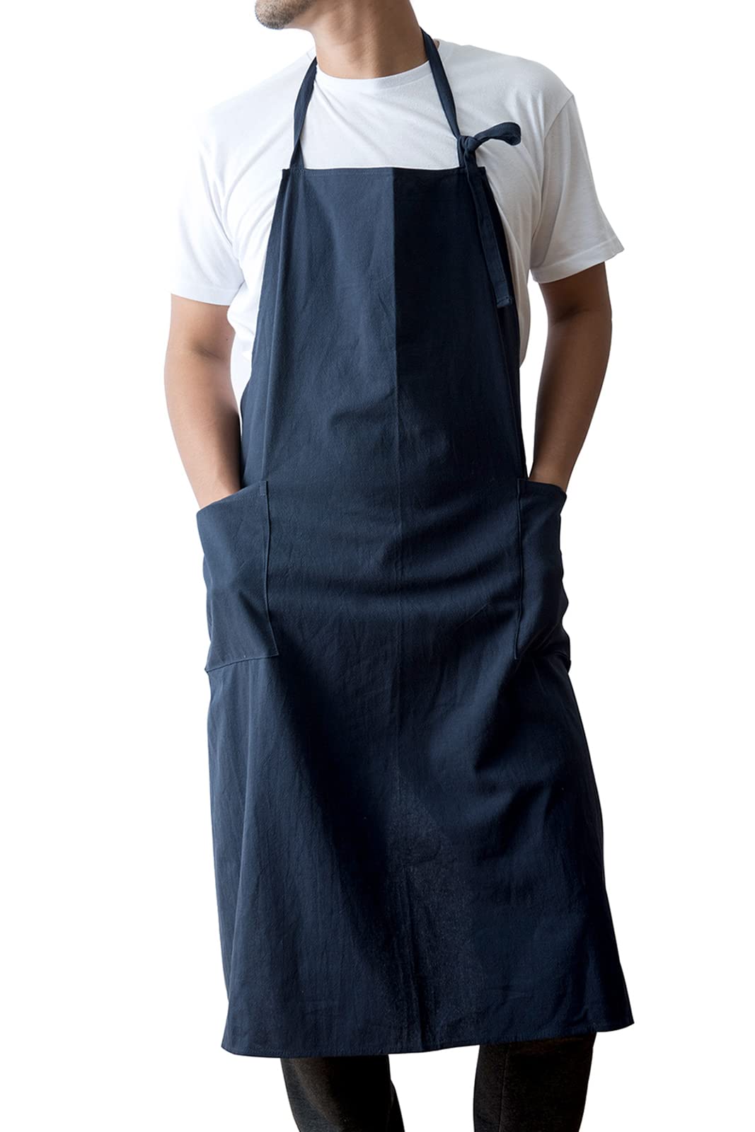 [Chapdaddy] エプロン メンズ専用 撥水加工 カフェ風 リネン配合生地 長尺 すらっとエプロン(ネイビー)商品画像