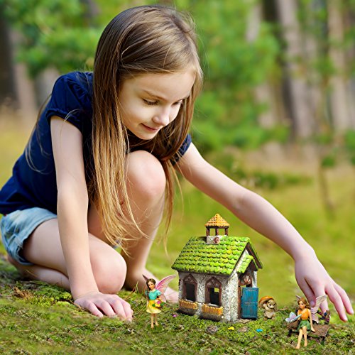 Mood Lab Fairy Garden Fairy House - Miniature Fairy Garden Figurines with Accessories - Set of 5 pcs - Hand Painted Kit for Outdoor or House Decor
