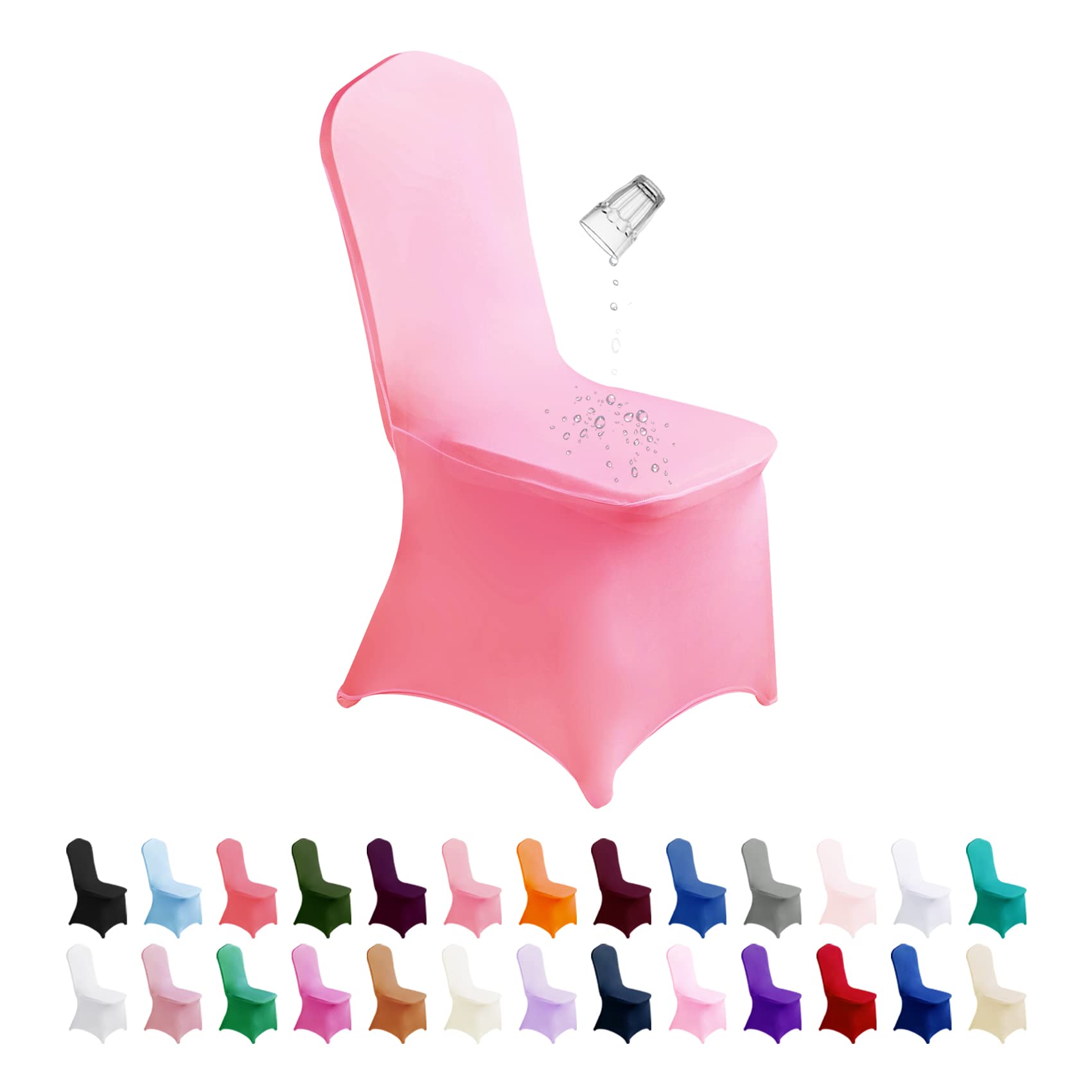 Photo 1 of SUPERO Waterproof Spandex Chair Cover 25PCS, Stretch Dining Chair Covers, Polyester Outdoor Chair Covers, Protector Stretch Chair Cover for Party Universal, Banquet, Wedding Event, Hotel(Pink)
