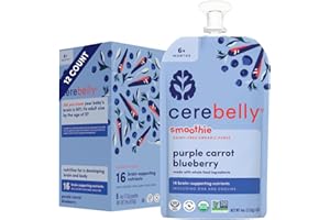 Cerebelly Baby Food Pouches – Organic Dairy Free Smoothies for Toddlers | No Added Sugar, Fiber, Non-GMO | Baby Smoothie Pouches | 4 Ounce BPA-Free Pouch | Purple Carrot Blueberry Smoothie | 12 Count