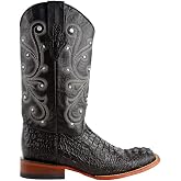 Ferrini Mens Stampede Crocodile Square Toe Pull On Casual Boots Mid Calf - Black - Size 10 D