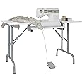 Sew Ready Folding Multipurpose Sewing Table - 47.5" W x 28" D Foldable White Hobby and Sewing Machine Table with Adjustable Shelf - Can Also Be Used as Computer Desk