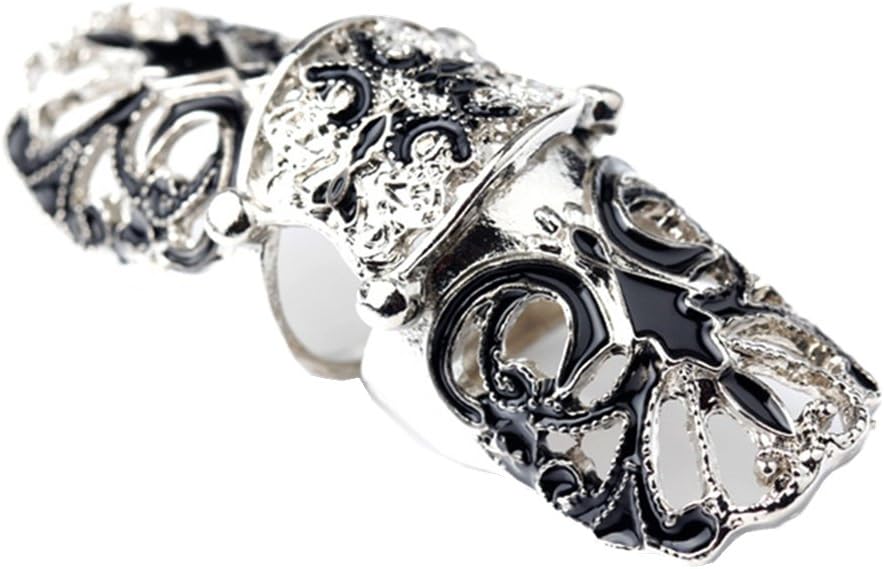 1pc New Vintage Gothic Punk Wave Biker Knuckle Cool Flexible Long Full Finger Tip Ring Black Silver