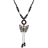 MINACHI Hippie Boho Colorful Ceramic Bead Butterfly Charm Pendant Y Necklace, Vintage Bohemian Statement Jewelry Gift for Women