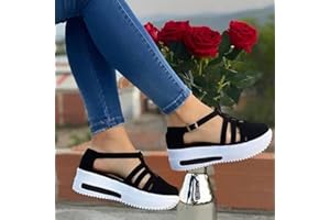 DHEVA-C Espadrilles Sandals for Women Casual Summer Rhinestone Glitter Flatform Sandal Ankle Strap Buckle Crystal Platform Sandals Strappy Open Toe Wedge Sandals Sparkling Round Toe Outdoor (#A-Black, 9)