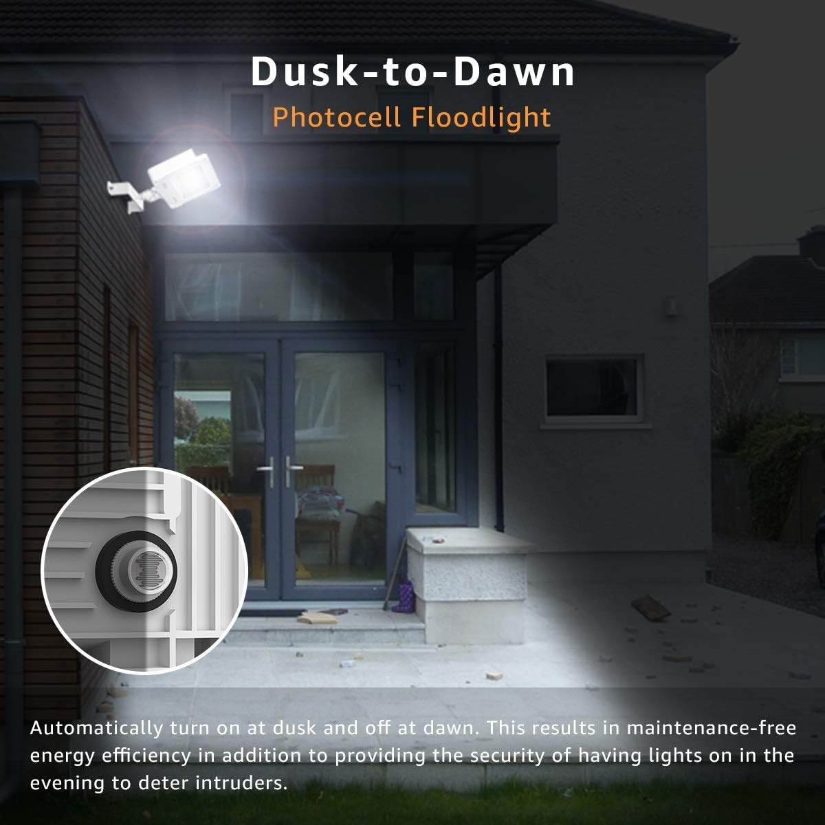 Olafus 2 Pack 60W LED Flood Light Outdoor Dusk to Dawn, 6000LM Photocell Security Lights IP66 Waterproof, Knuckle Mount Outside Lighting, 5000K Daylight Exterior Floodlight for Barn Yard Garage Lawn - - 