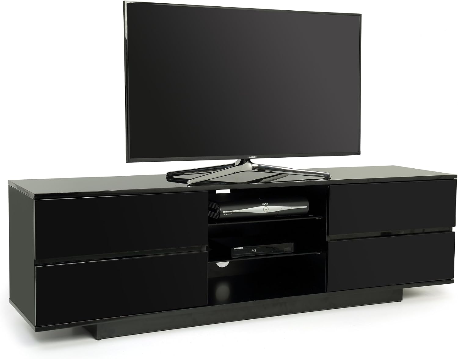 Centurion Supports Avitus Premium High Gloss Black with 4-Black Drawers & 3-Shelf 32"-65" LED/OLED/LCD TV Cabinet - Fully Assembled
