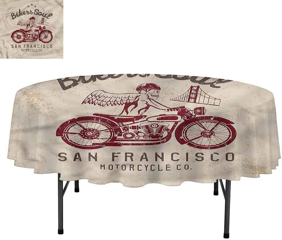 Aishare Store Retro Water Resistant Spill Proof Washable Polyester Table Cloth, Bikers Soul San Francisco, Decorative Fabric Table Cover for Dining Table, Round 70"