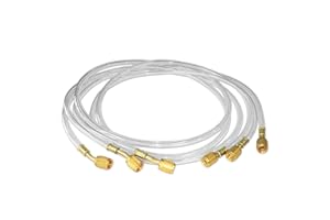 WISSCOOL 1/4" Refrigerant Charging Hoses 60” (5FT), HVAC Hoses Standard 1/4" Flare Fittings for R134A, R22,R410A, R502, R12 Common Refrigerants Clear Pipes Set of 3