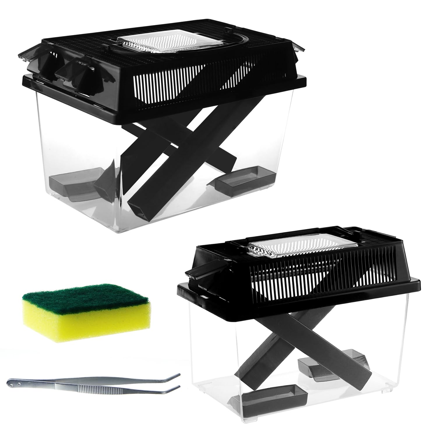 Photo 1 of 2-Pack Critter Keeper, Large and Middle Sizes, Equipped with Food Tweezers and Brushes, Cricket Pen with Dispenser Tubes, Insect Keepers for Reptiles Bearded Dragon Gecko Lizards