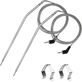 Meat Probe Thermometer Replacement for Thermopro TP10 TP25 etc, 2.5mm Plug | With 2 Clips, Steel Mesh Cable, Non-Slip Grip, Temp Range 32&deg;F-572&deg;F, 304 Stainless Steel, Plug &amp; Play, Waterproof Probe Tip