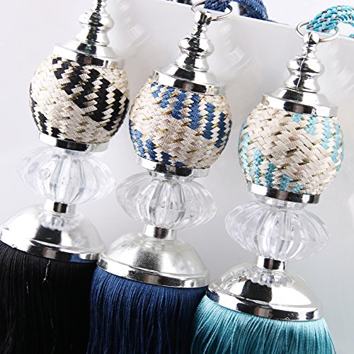 BERTERI 1 Pair Elegant Dark Blue Window Curtain Tassel Tiebacks, Curtains Hanging Ball Holdback Living Room Supplies Window Treatment Accessories