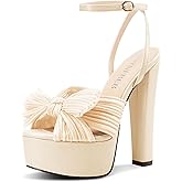 TNYNFBEB Womens Chunky Block High Platform Heel Open Toe Sandals Ankle Strap Two-Piece Buckle Bow-knot Prom Dress Basic Classic 5.9 Inches Heels