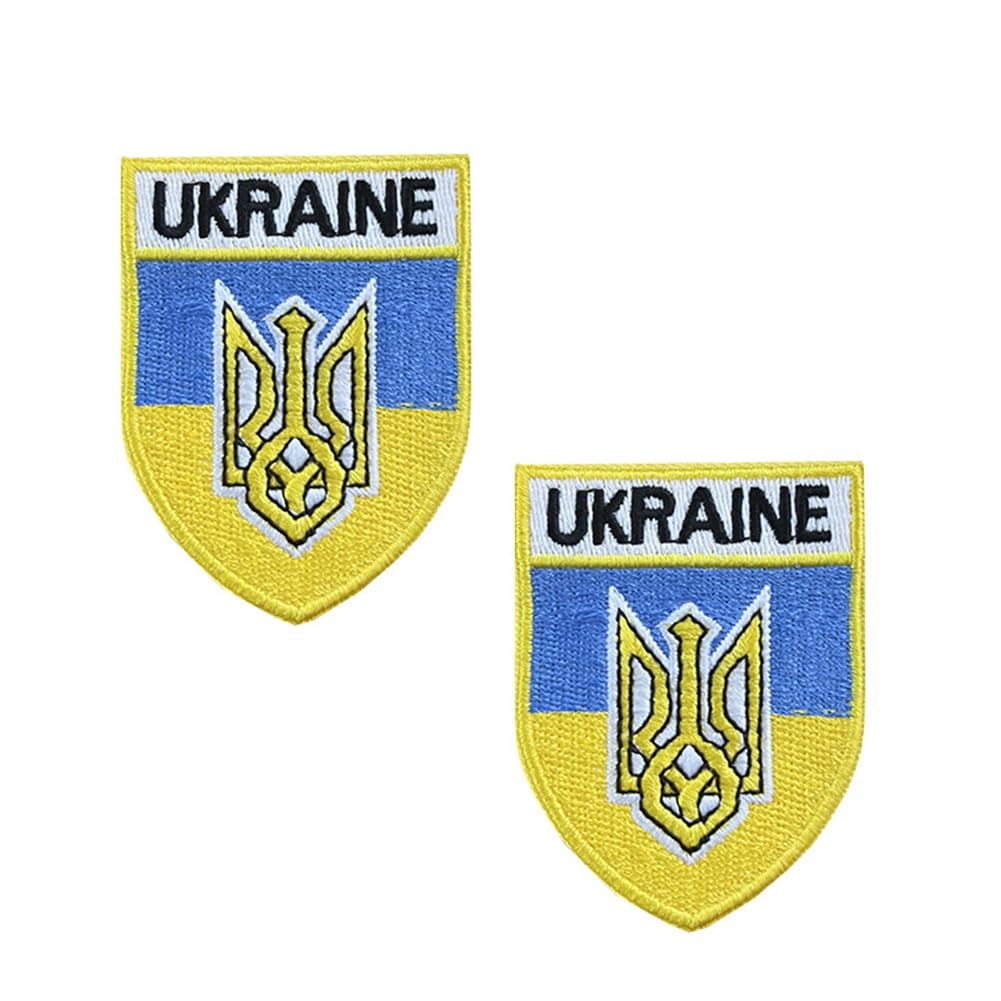 Ukraine Embroidered Patch UA National Emblem Shield Shape Badge Hook&Loop Tactical Armband Backpack Clothing Stickers 2 Pcs