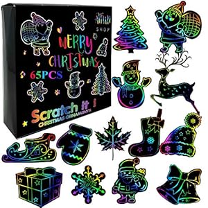 ATFUNSHOP Christmas Scratchs Ornaments 65Pcs Magic Scratch Arts and Crafts Snowman Reindeer Santa Claus Gloves Sleigh…