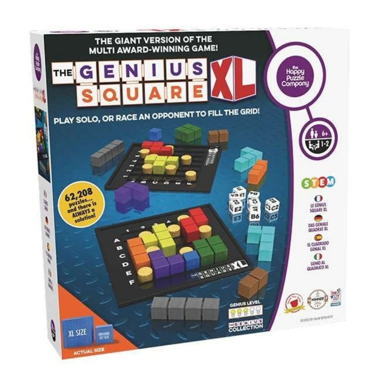 The Happy Puzzle Company The Genius Square XL Game - Over 62,000 Puzzle Challenges for a Family Board Game Night - Logic STEM Educational Learning Resources - Adults & Kids Smart Games Ages 6+