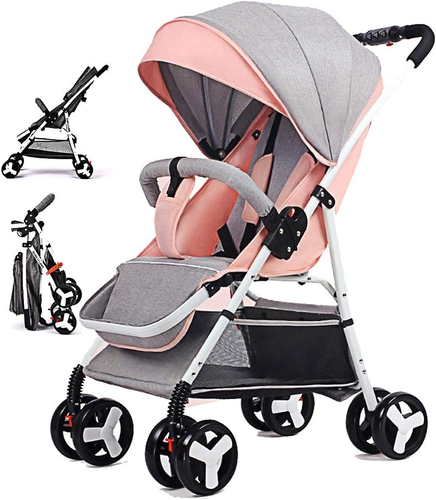 Folding Stroller, Lightweight Stroller,Compact Travel Buggy,One Hand Foldable,Five-Point Harness,Great for Airplane (Pink)