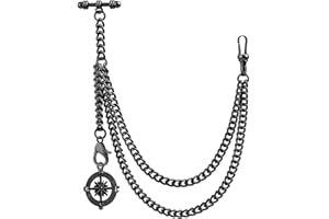DerMacht Pocket Watch Chain with Albert Chain with T Bar Pocket Watch Chain with Locket Pendant