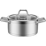 Duxtop Professional Stainless Steel Stock Pot with Glass Lid, Induction Cooking Pot, Impact-bonded Base Technology, 4.2 Quart