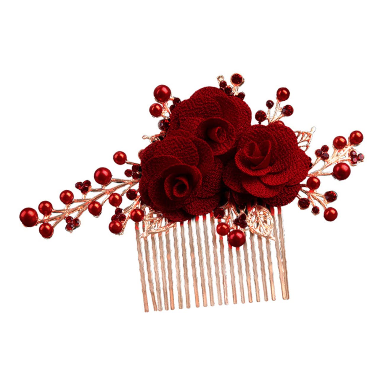 Mikinona Bridal Pearl Hair Comb Red Floral Wedding Hair Accessories for Women Bridesmaids Elegant Pearl Pins Secure Hold Clip