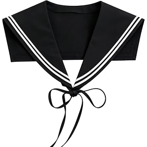 Detachable Black & White Sailor Collar Scarf Japanese JK Style Uniform Fake Collar with Bow Tie/Lace-up for Women