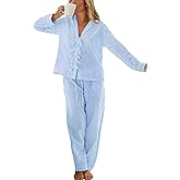 codcm Womens Striped Pajama Set Bow Tie Front Cute Pj Set Long Sleeve Shirt and Wide Leg Comfy Lounge Set